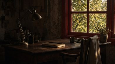 A quiet desk by a window